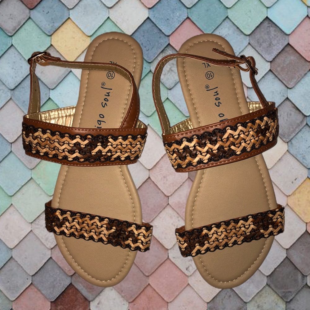 🌸Indigo Soul Tan Brown Woven Sandals 10